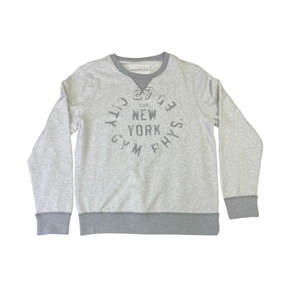AEROPOSTALE Men Faded New York City Gym Gray Crew Fleece SWEATSHIRT Large